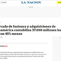 El mercado de fusiones y adquisiciones de Latinoamrica contabiliza 37.000 millones hasta mayo, un 45% menos